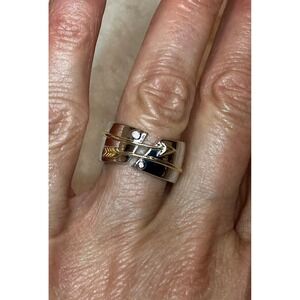 Sterling Silver Arrow Ring Gold Wrapped Accent CZ's Statement Band‎ Size 7